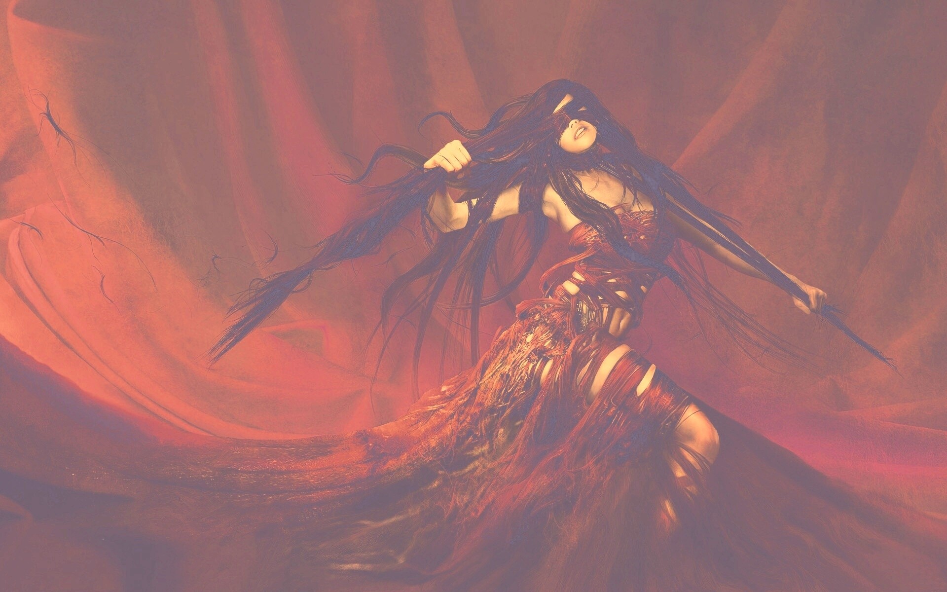 Девушка в красной мантии обои