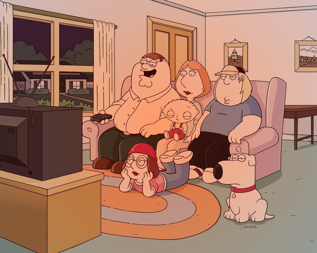 Гриффины всей семьей перед телевизором обои
