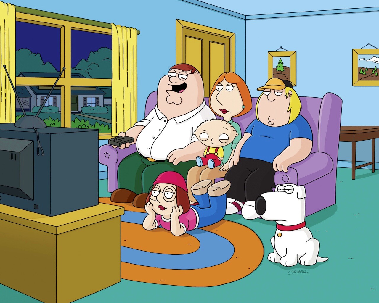 Гриффины всей семьей перед телевизором обои