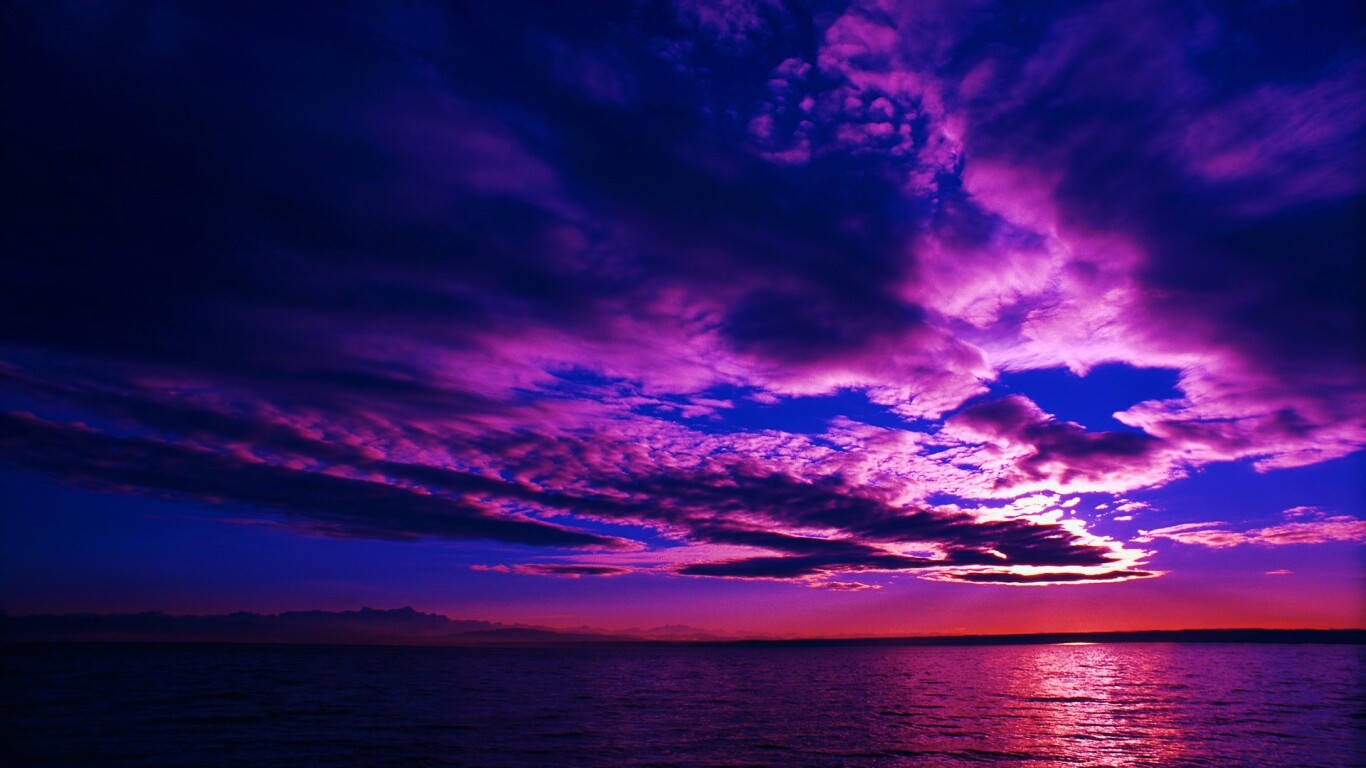 Фиолетовое закатное небо обои