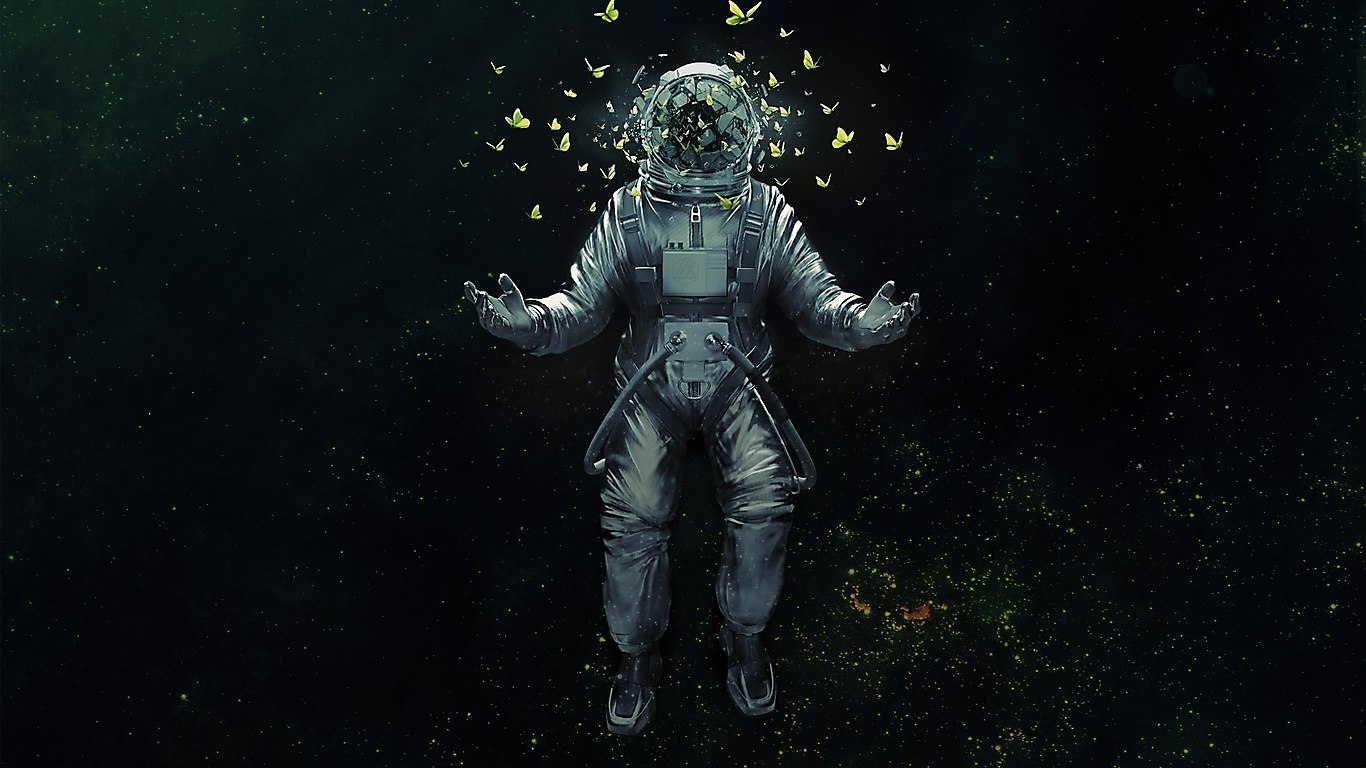 Космонавт и бабочки обои