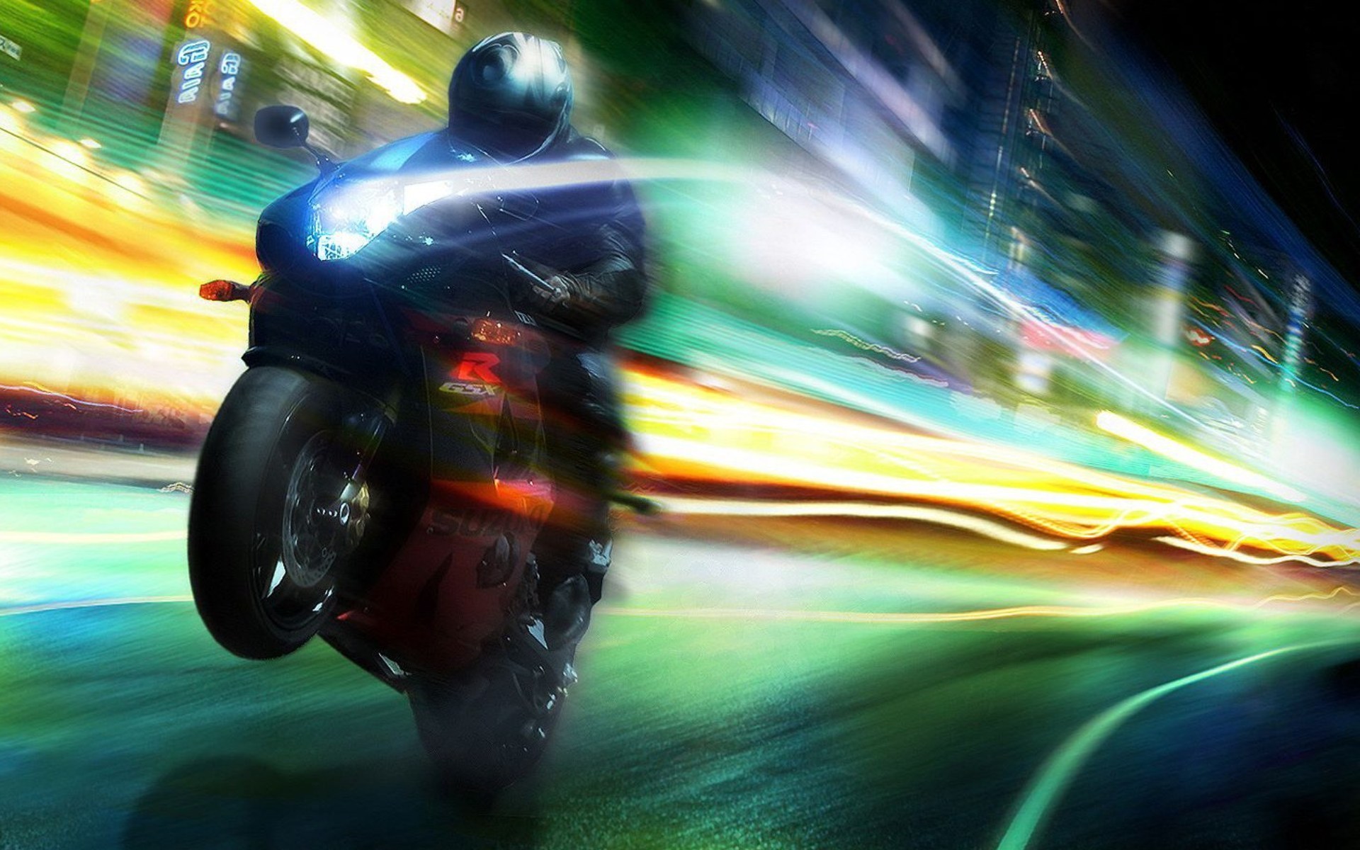 мотоциклист дорога ночь фонари загрузить