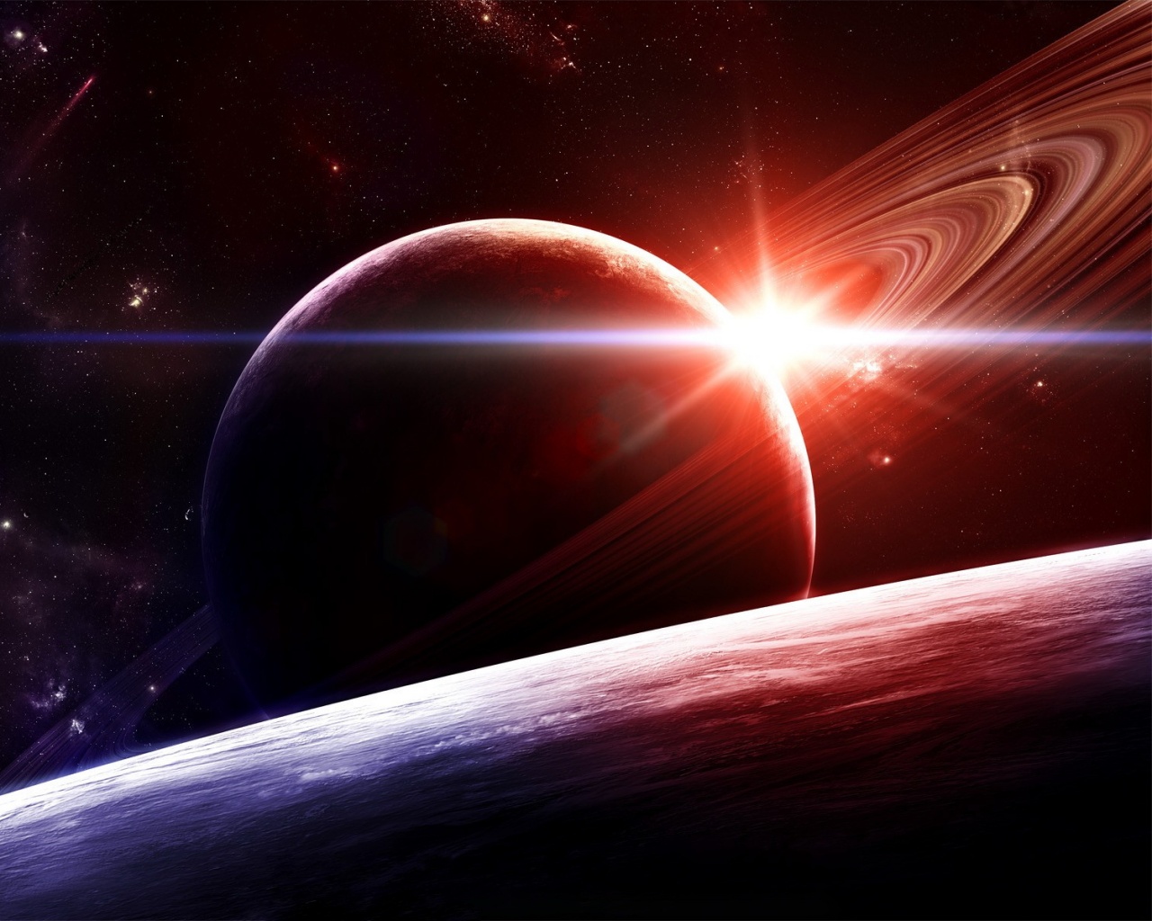 Солнце сквозь кольца Сатурна обои