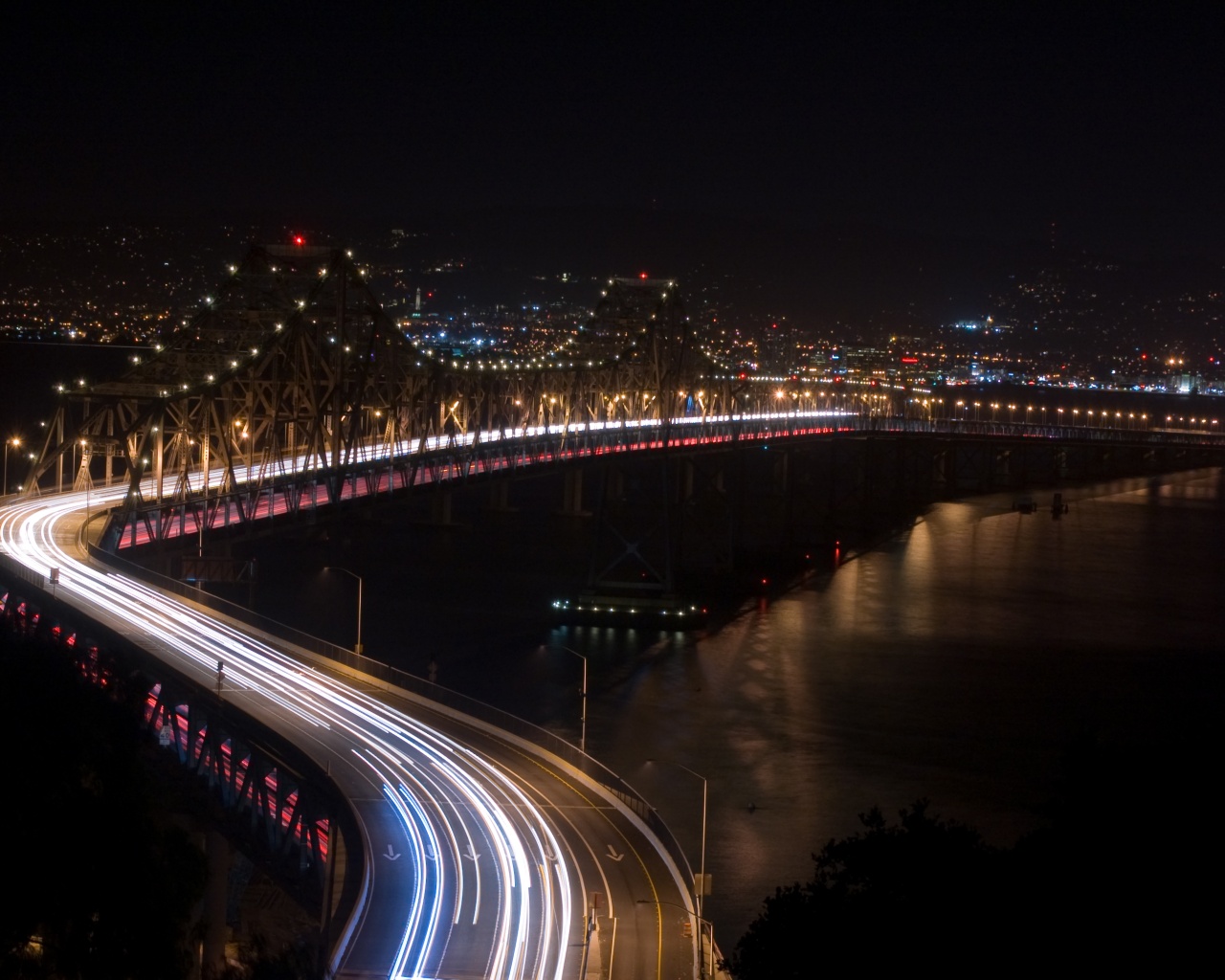 Вид на мост ночью обои