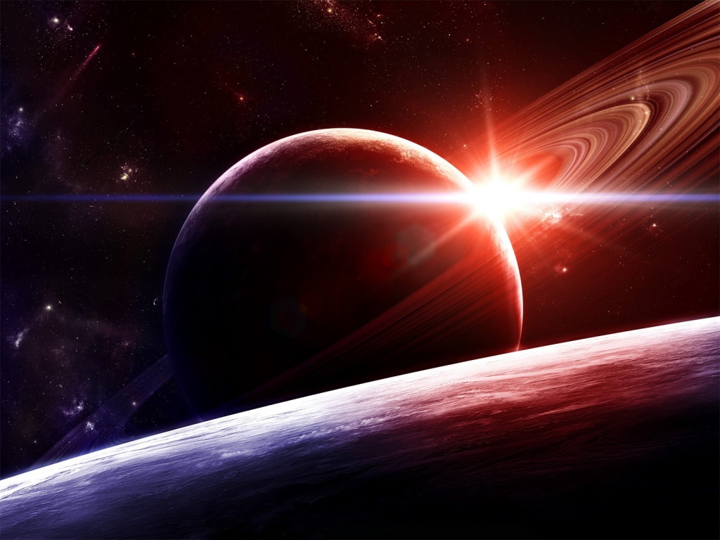 Солнце сквозь кольца Сатурна обои