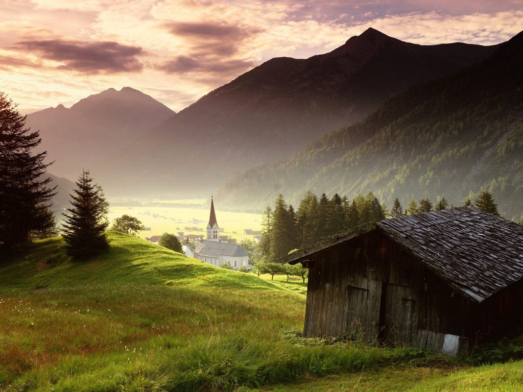 Церковь в австрийской деревне обои