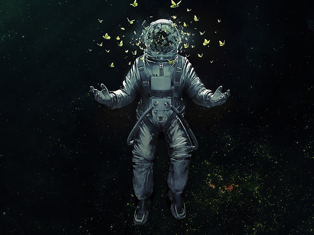 Космонавт и бабочки обои