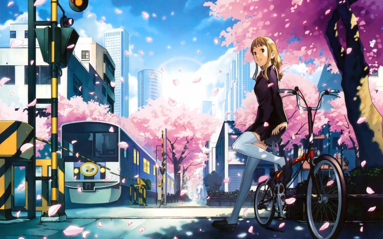 Японская школьница на велосипеде обои