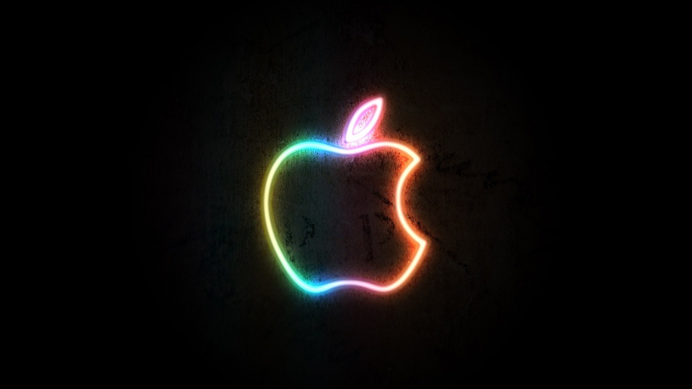 Неоновое лого Эпл обои