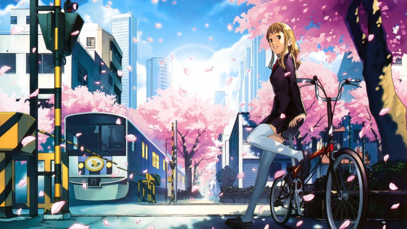 Японская школьница на велосипеде обои