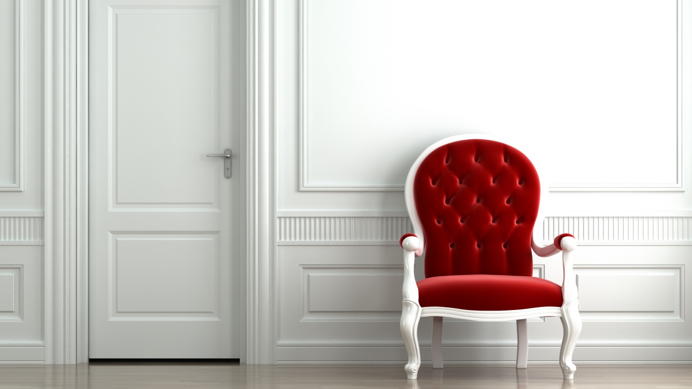 красное кресло в белой комнате обои