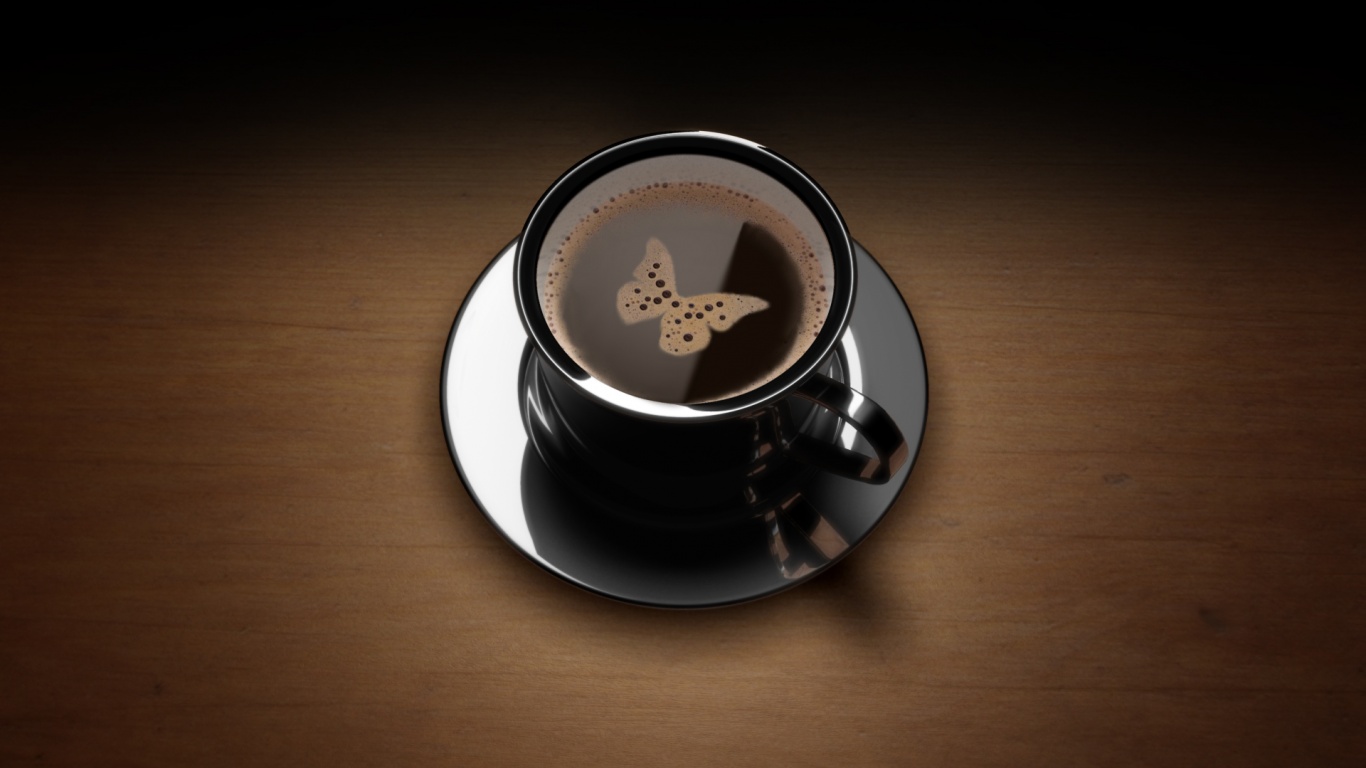 Чашка кофе с пенкой в форме бабочки обои
