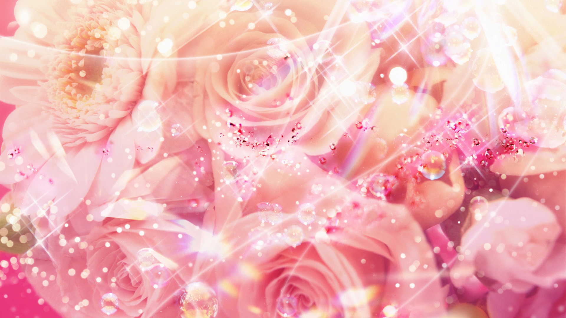 Розово-розовая абстракция с цветами обои