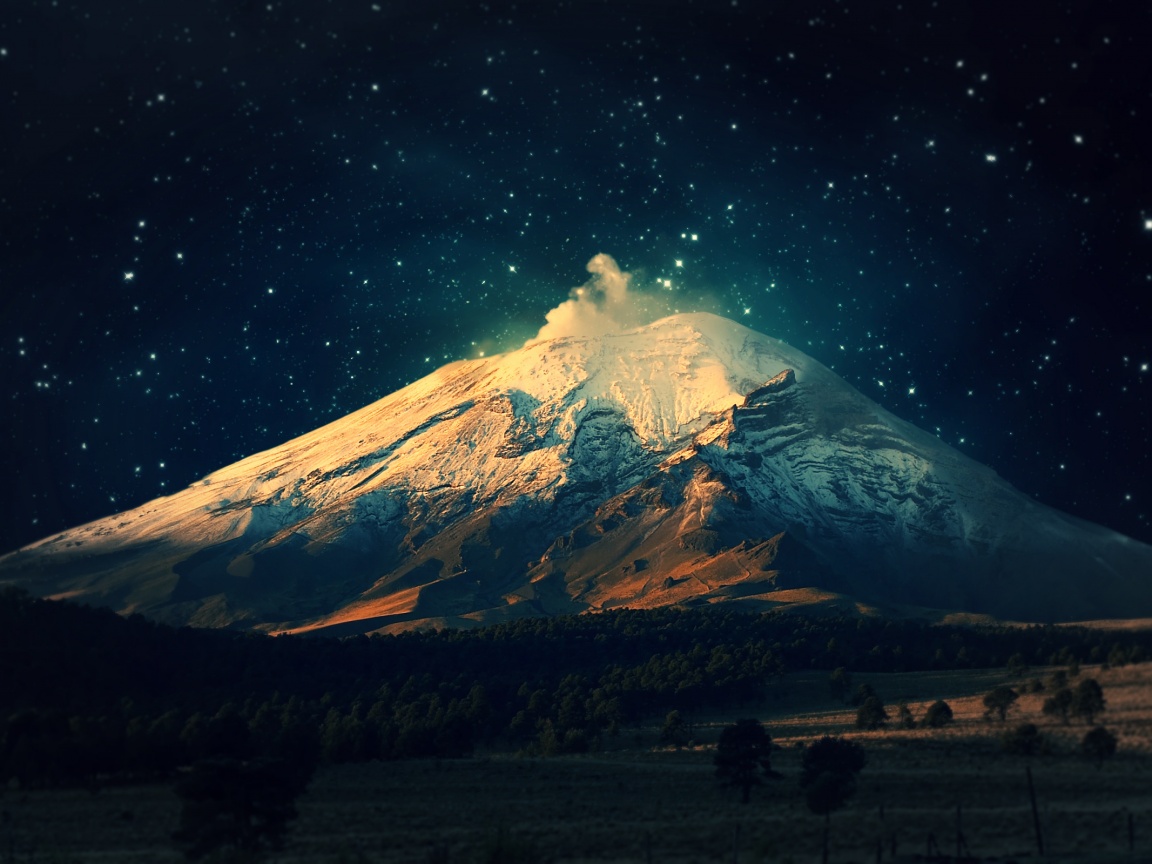 Ночной вулкан обои