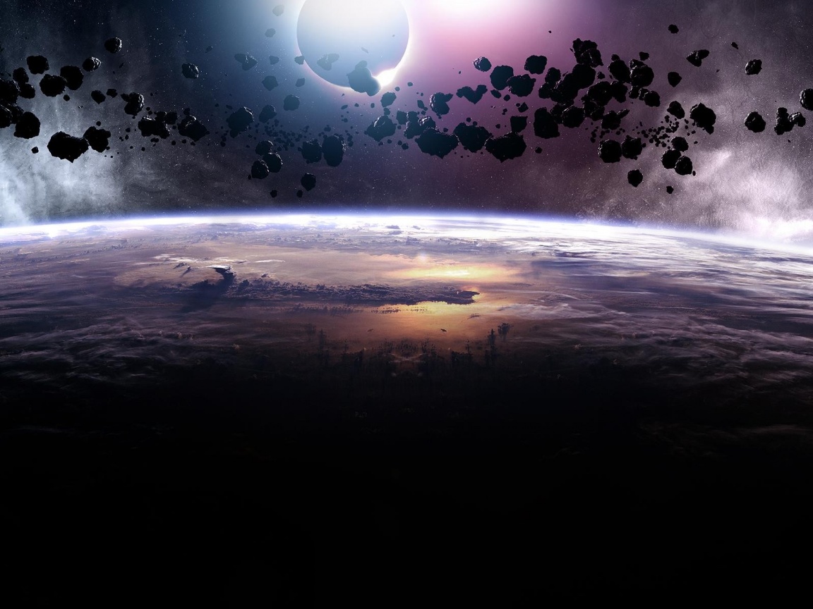 Пояс астероидов над планетой обои