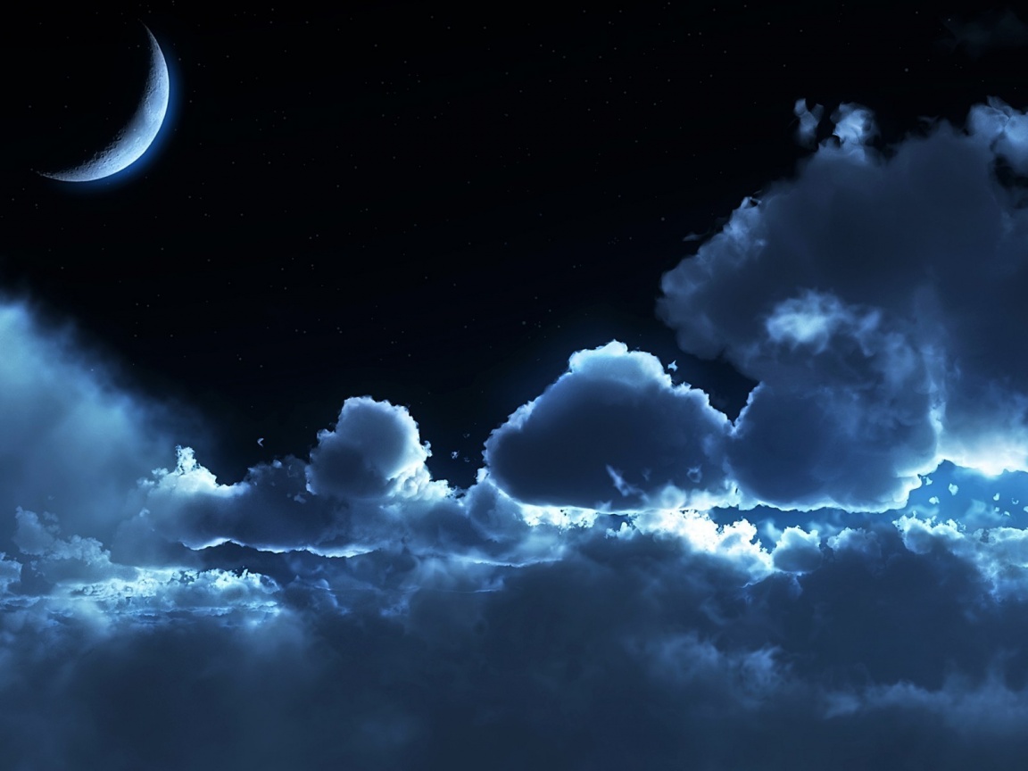 Облака и луна в ночном небе обои