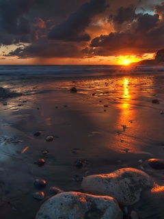 Закат солнца на пляже обои