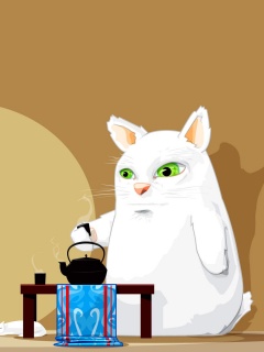 Кот пьет чай обои