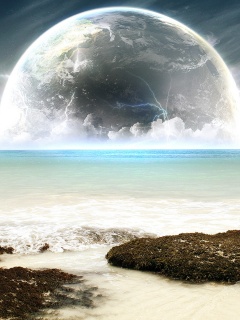 Огромная луна над океаном обои
