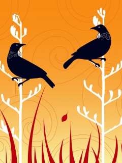 Векторные стилизованные птицы на ветках дерева обои
