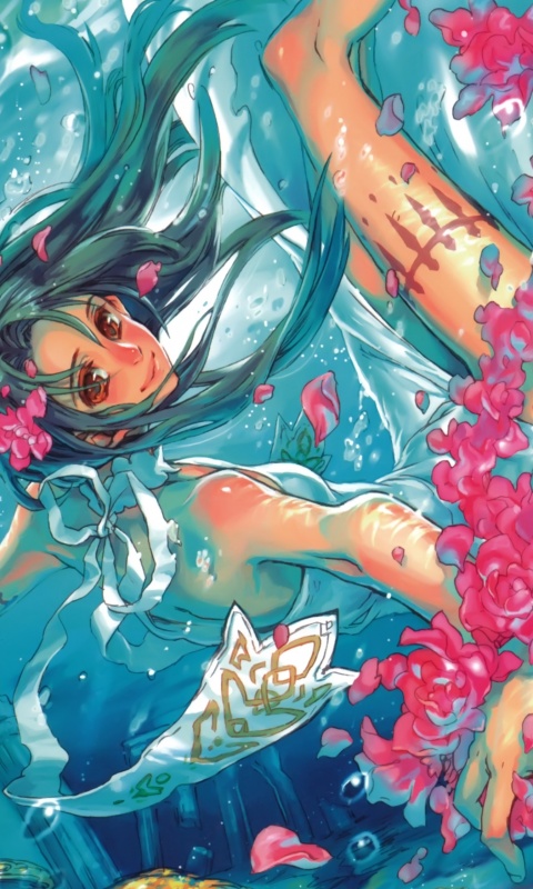 Девушка из аниме под водой обои
