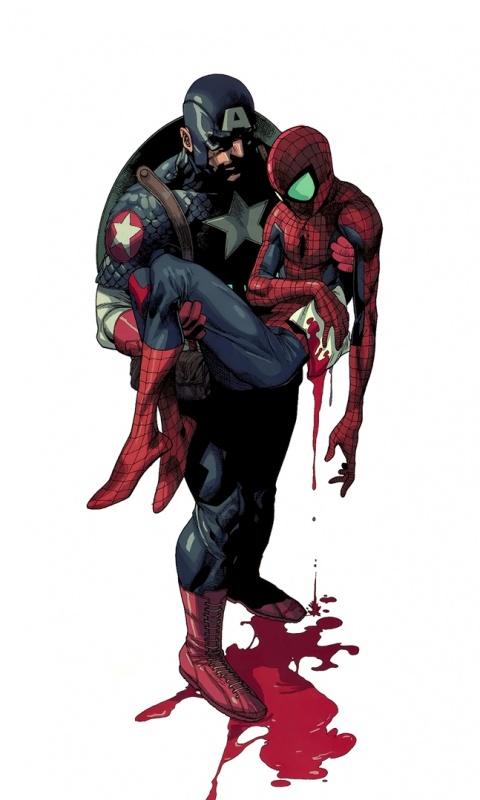 Капитан Америка и раненный Человек-паук обои