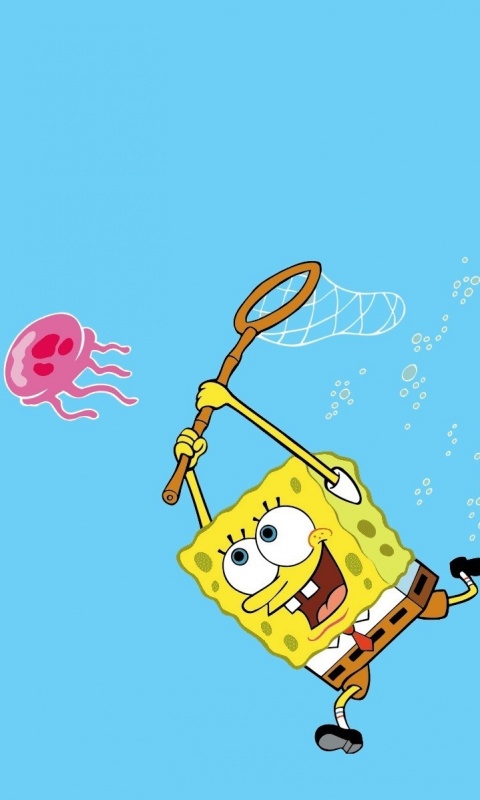 Губка Боб гонится за медузой обои