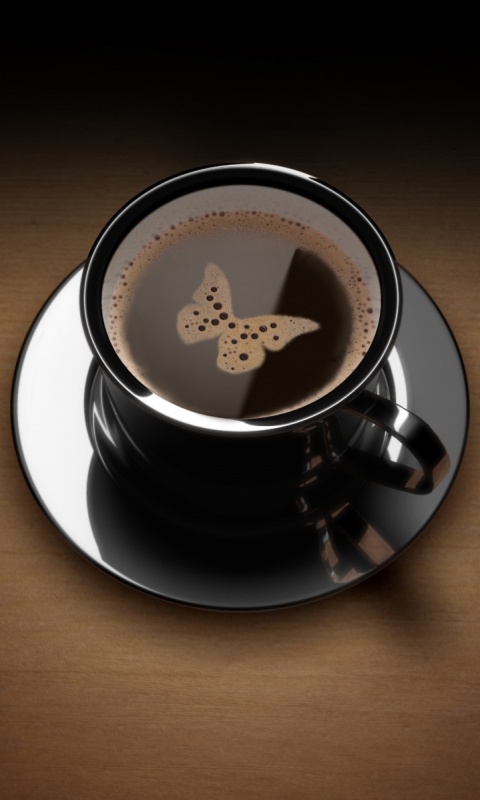 Чашка кофе с пенкой в форме бабочки обои
