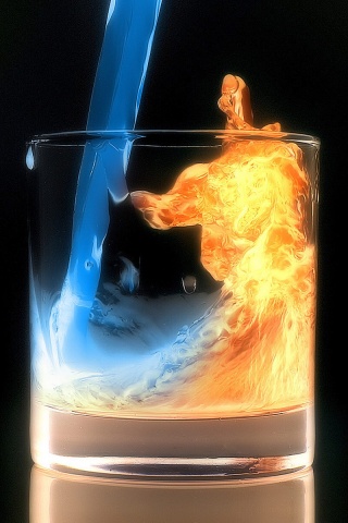 Огонь и вода в стакане обои