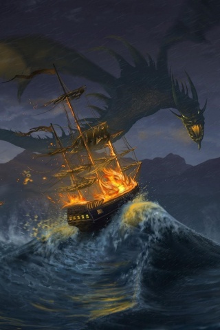 Дракон нападает на корабль обои