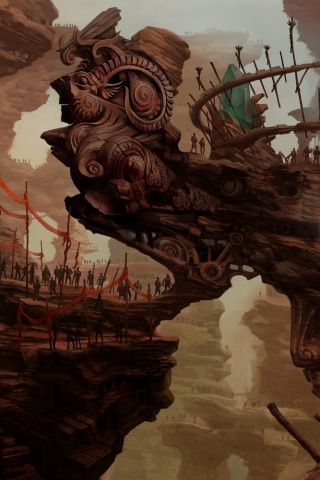 Древний корабль в скалах обои