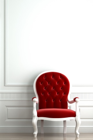 красное кресло в белой комнате обои