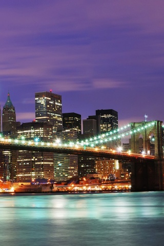 Бруклинский мост на фоне ночного Нью-Йорка обои