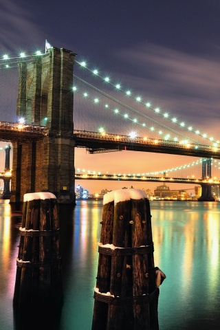 Бруклинский мост зимой HDR обои