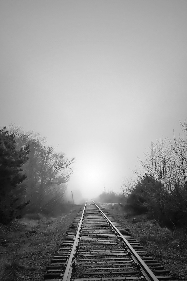 Железная дорога уходит в туман обои