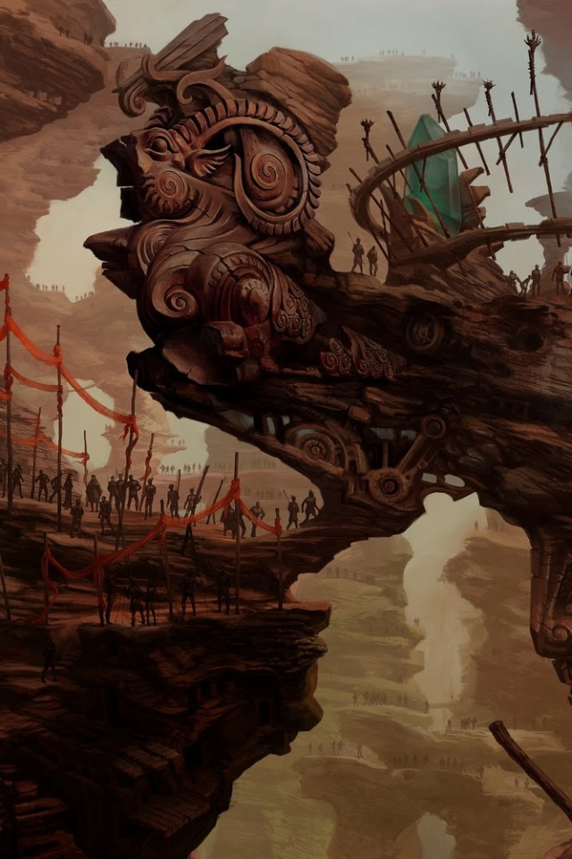 Древний корабль в скалах обои