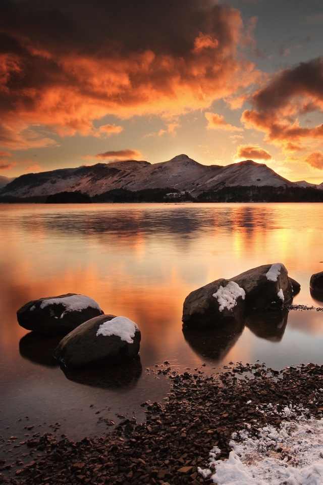 Картинный закат на озере обои