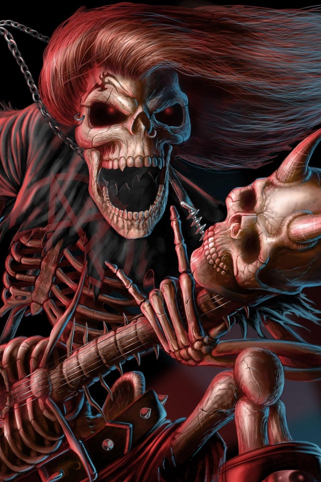 Скелет играет на скелет-гитары обои