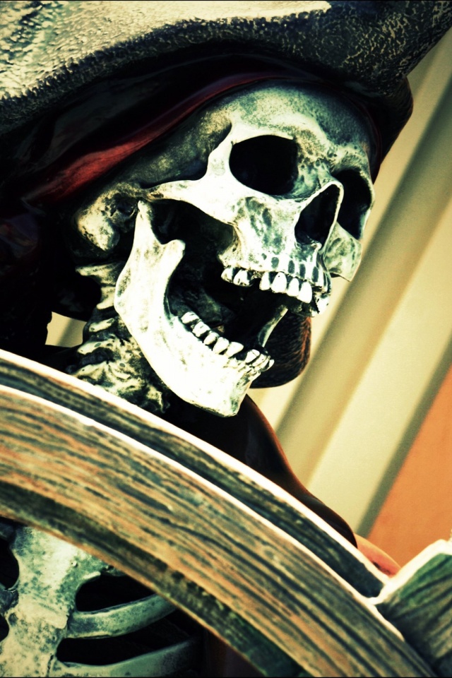 Скелет пирата за штурвалом обои