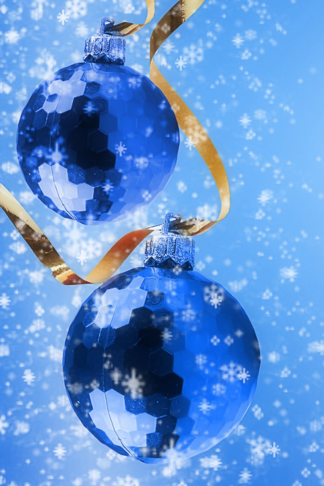 Синие новогодние шары обои