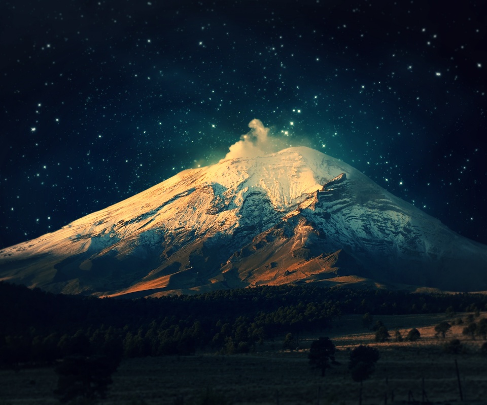 Ночной вулкан обои