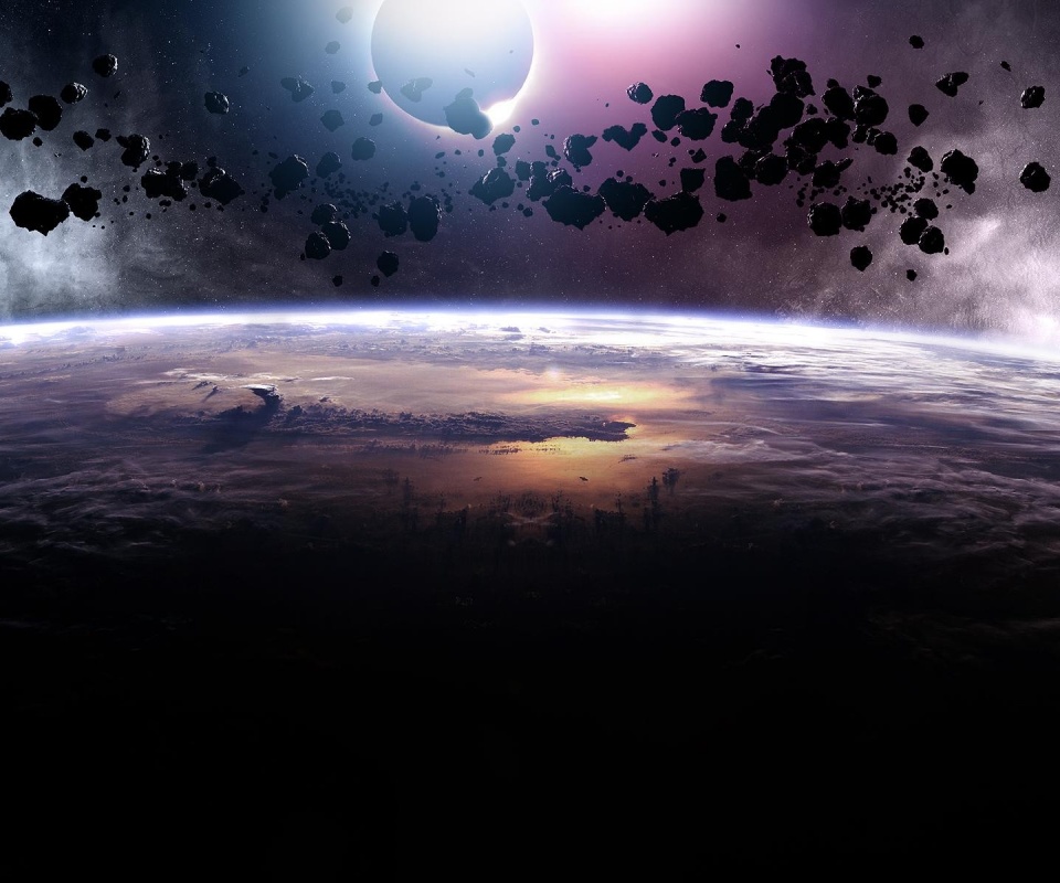 Пояс астероидов над планетой обои