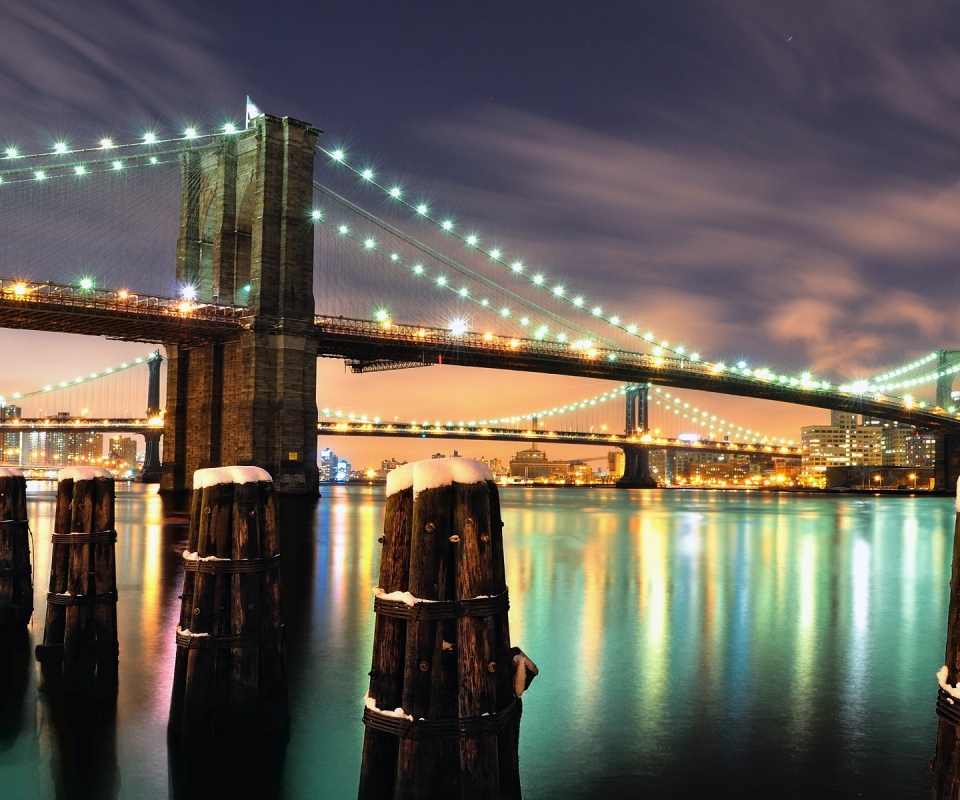 Бруклинский мост зимой HDR обои