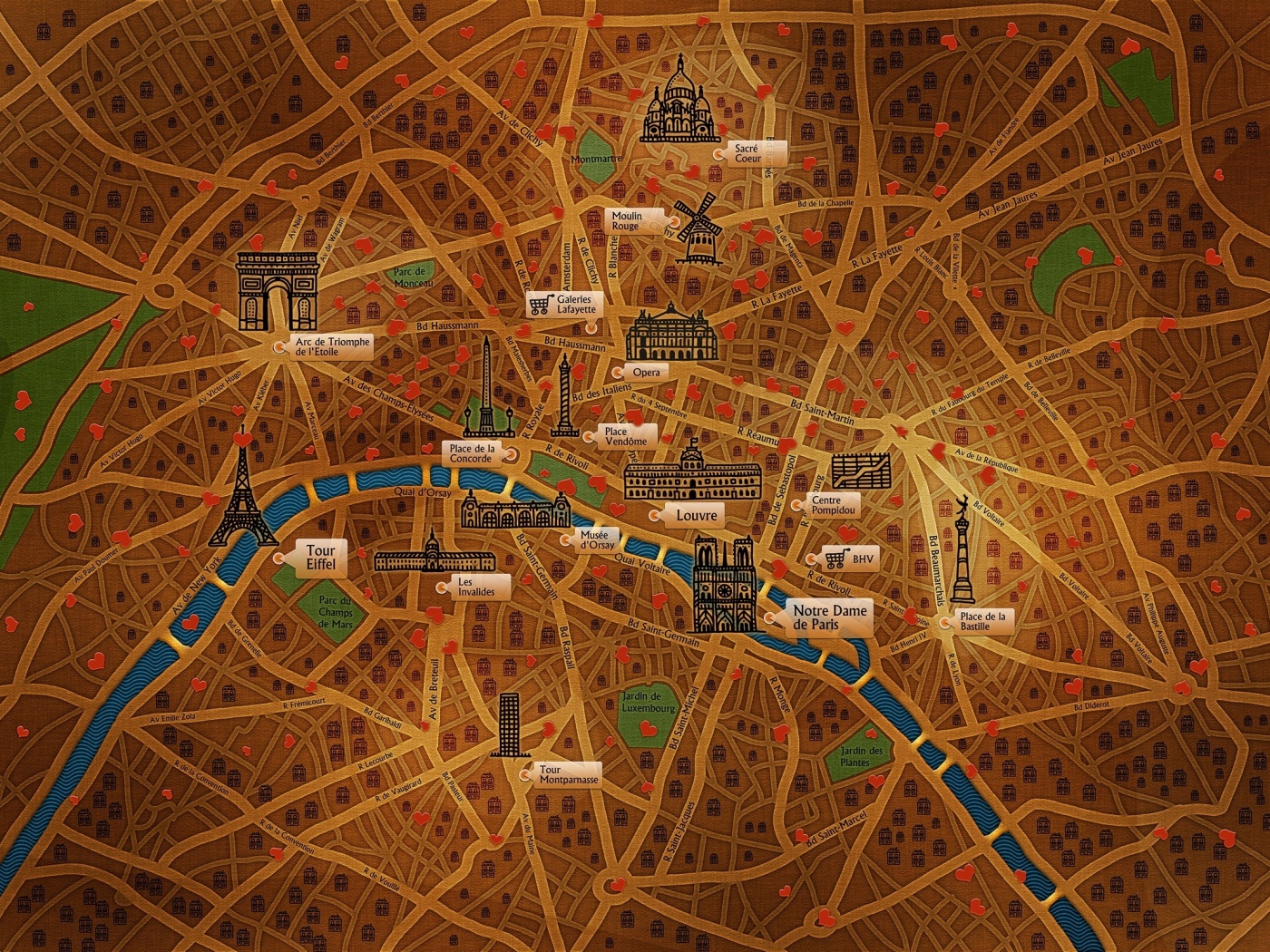 Карта Парижа обои