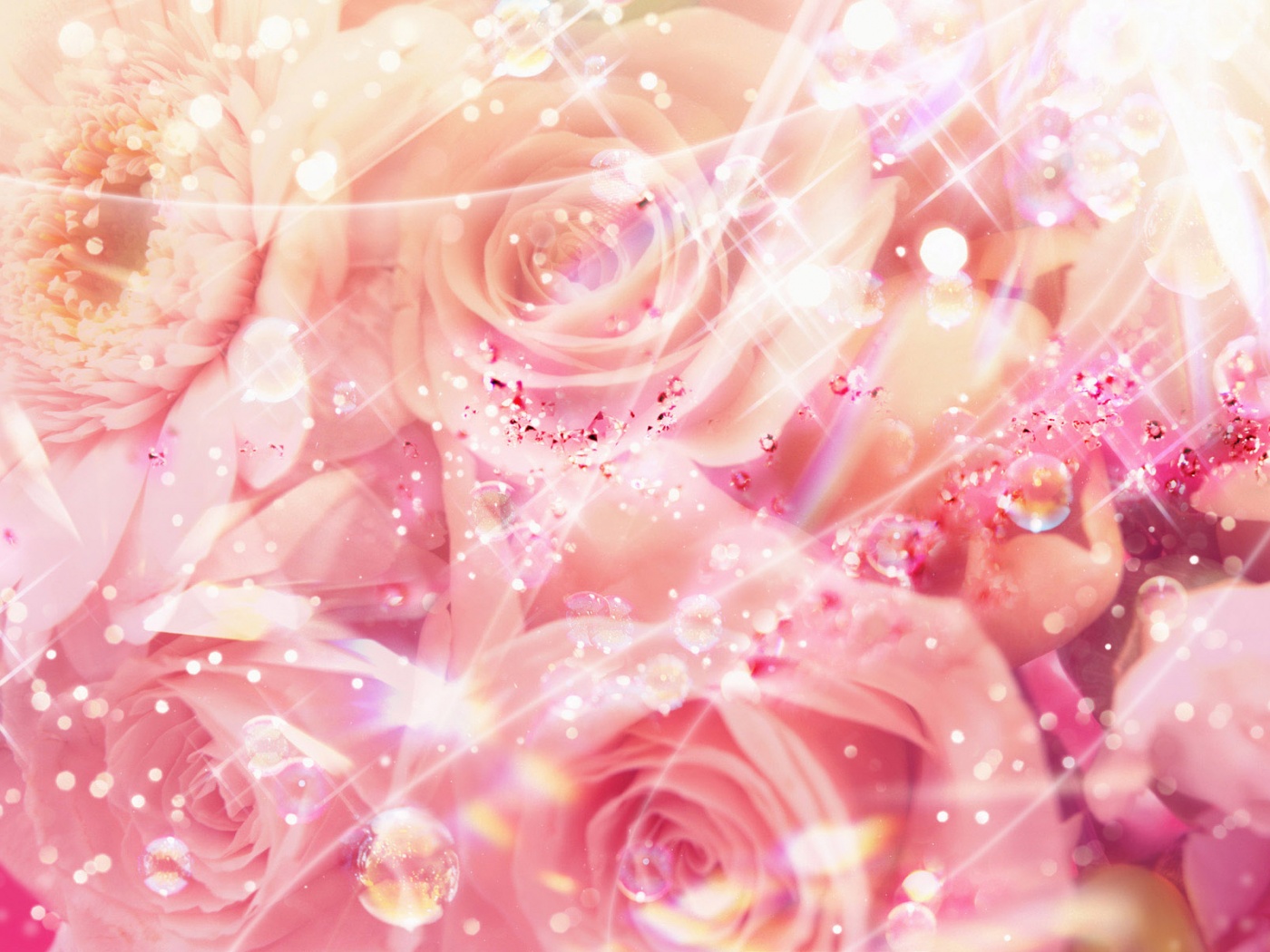 Розово-розовая абстракция с цветами обои