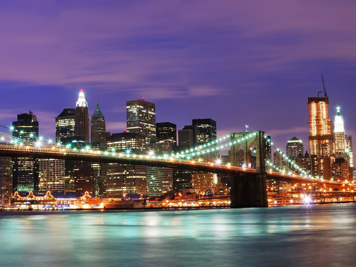 Бруклинский мост на фоне ночного Нью-Йорка обои