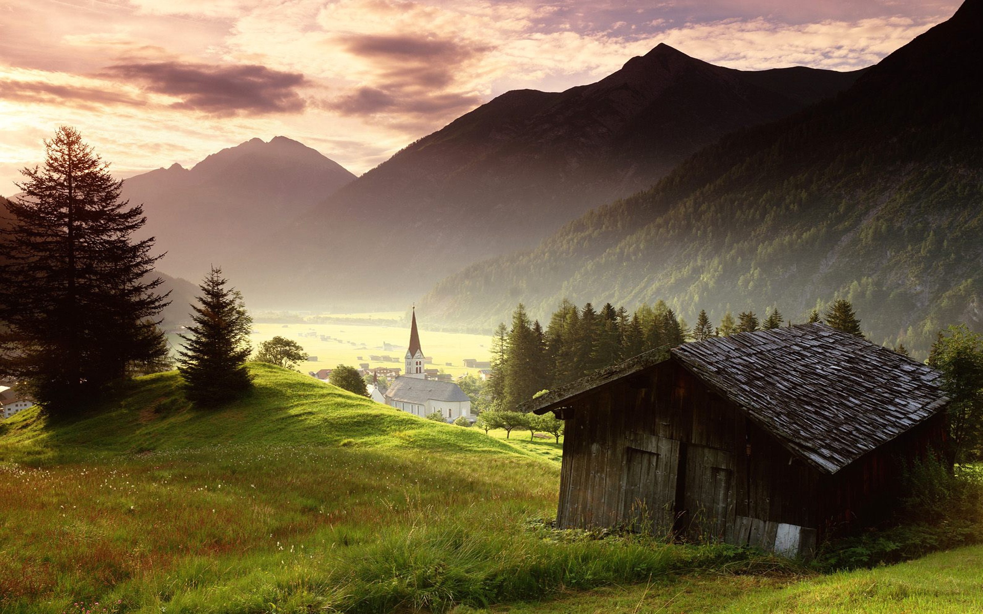 Церковь в австрийской деревне обои