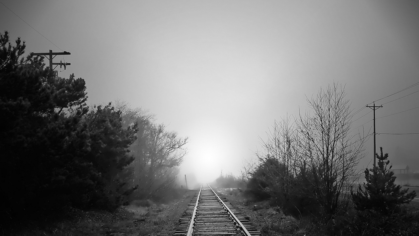 Железная дорога уходит в туман обои